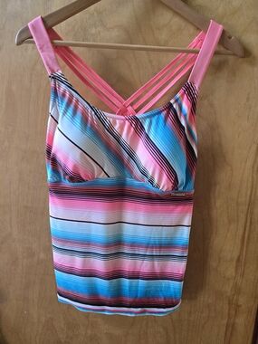 ZeroXposur Pink Blue Multicolor Striped One-Piece Swim Suit